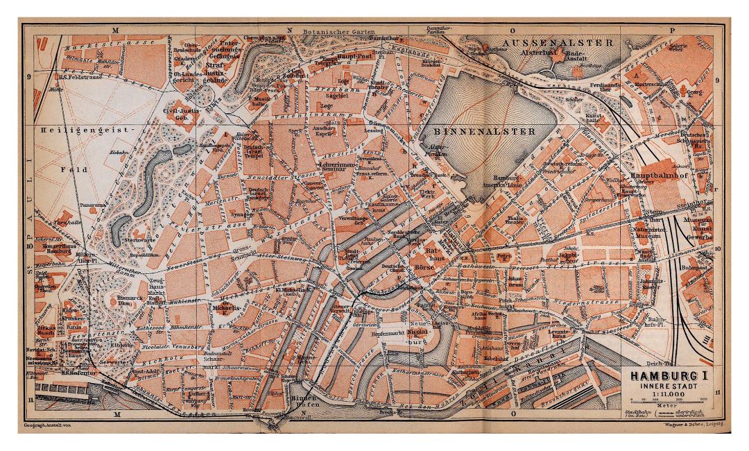 Большая детальная старая карта города Гамбурга - 1910