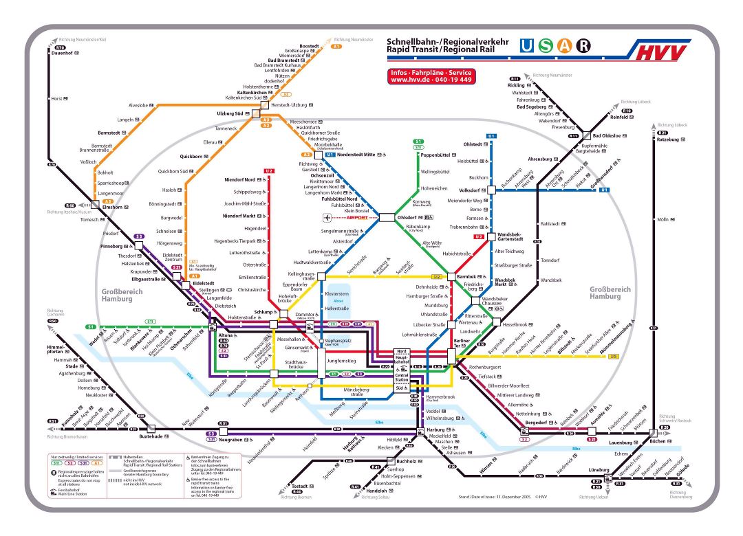 Большая детальная карта железных дорог города Гамбурга