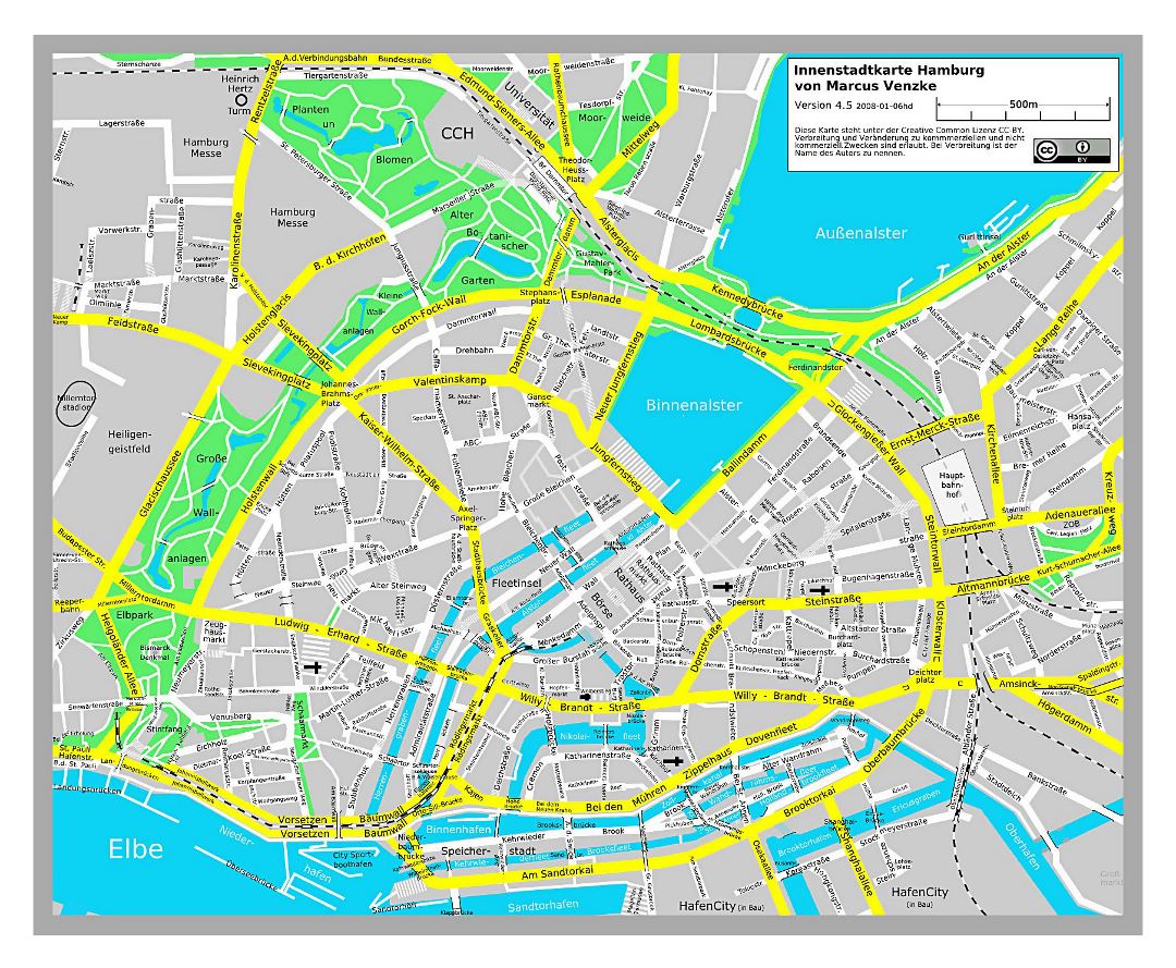 Большая детальная карта дорог города Гамбург