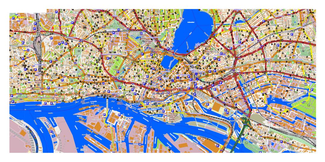Большая карта города Гамбурга с другими пометками