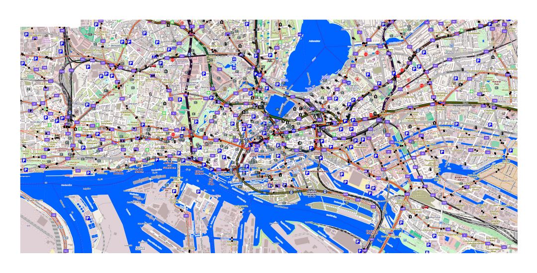 Большая карта Гамбурга с другими пометками