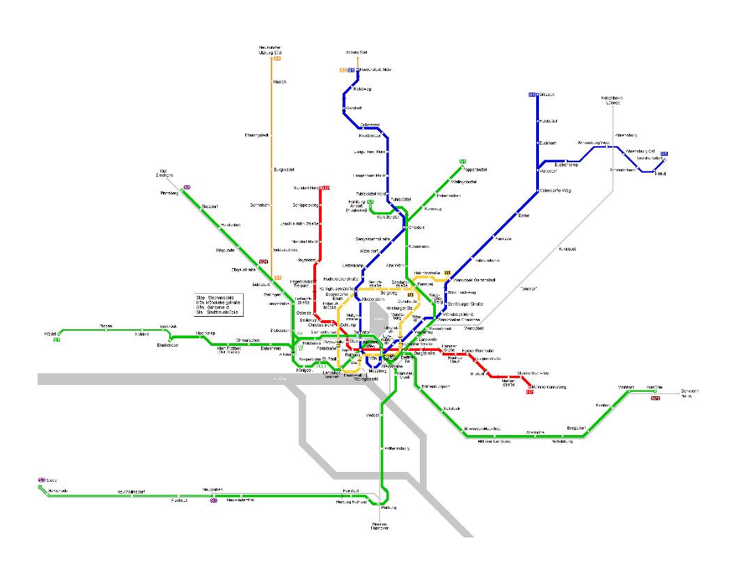 Большая карта метро города Гамбург