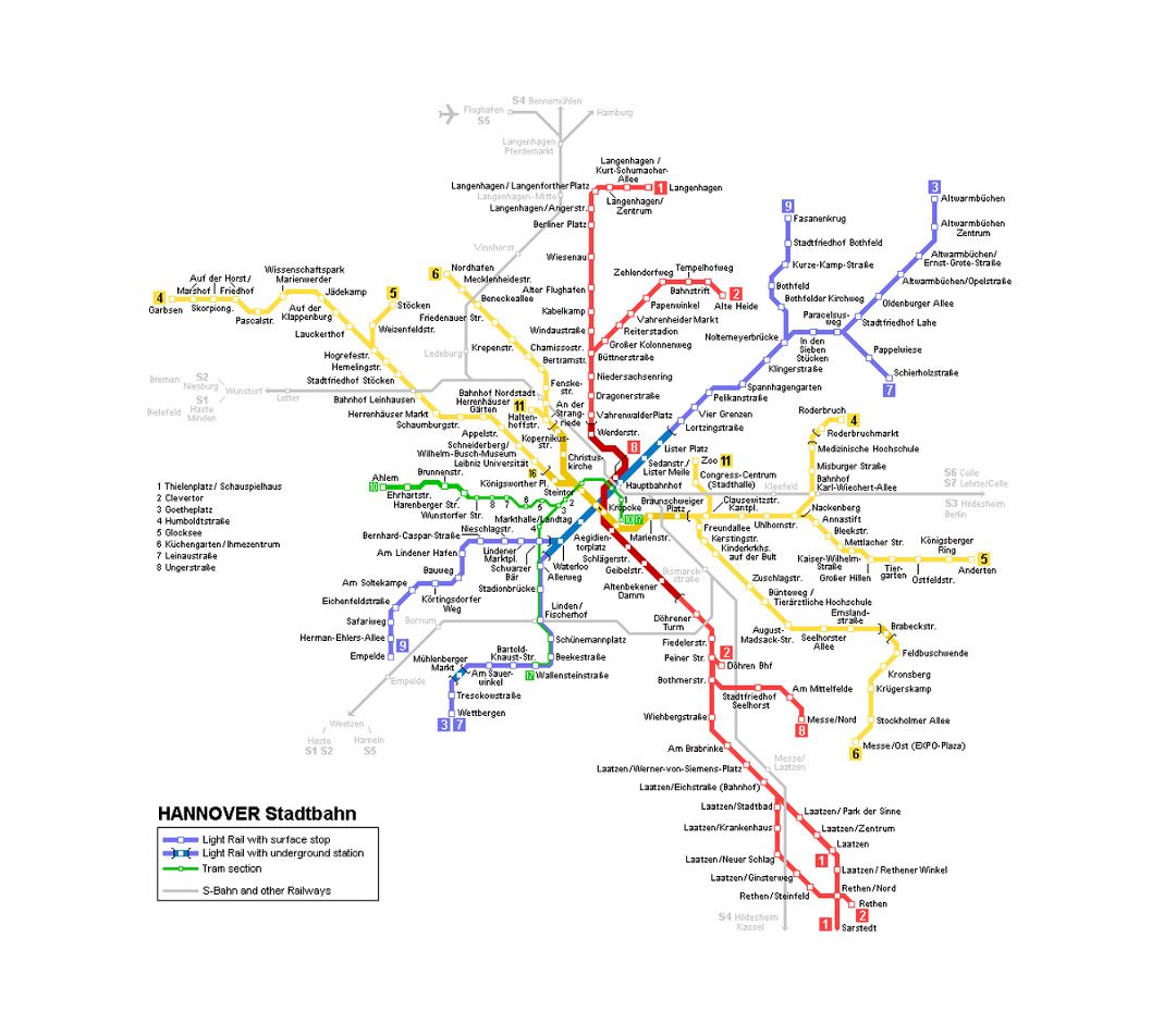 Детальная карта метро города Ганновер