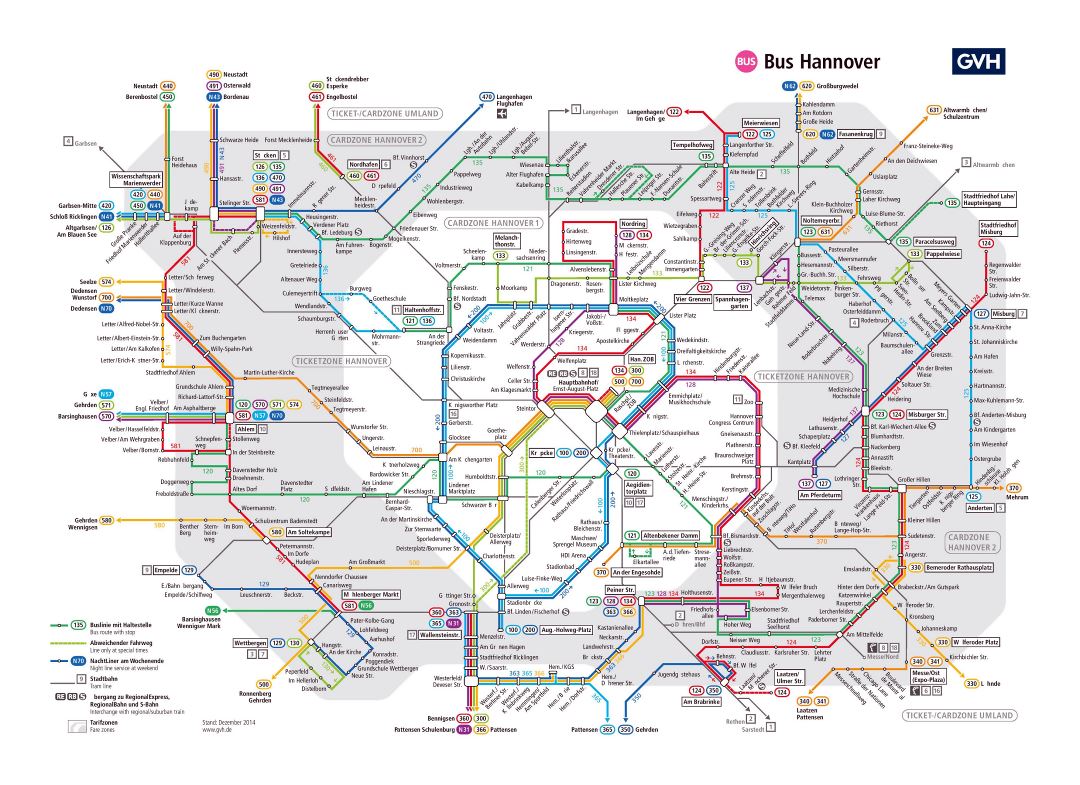 Большая детальная карта автобусной сети Ганновера