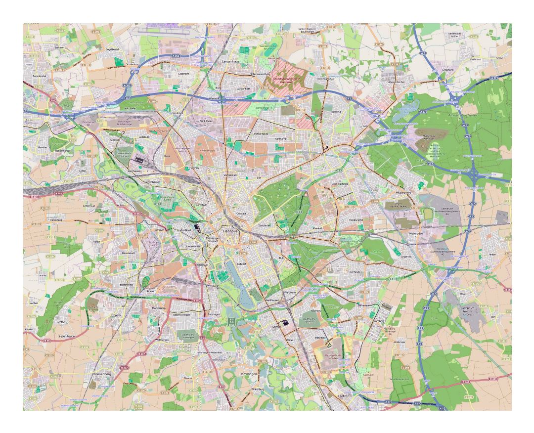 Большая детальная карта города Ганновер