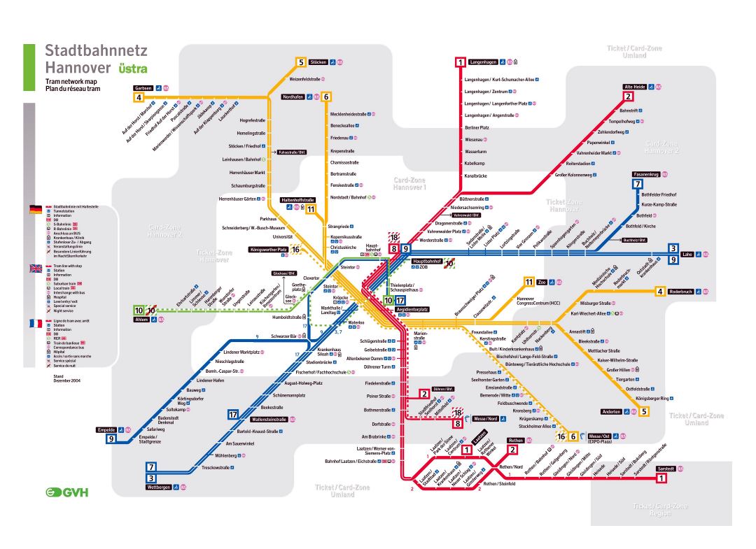 Большая детальная карта трамвайной сети Ганновера