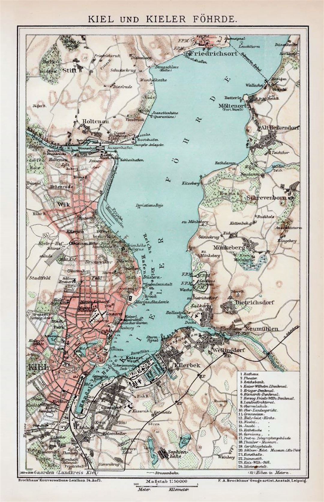 Детальная старая карта Киля с окрестностями - 1892