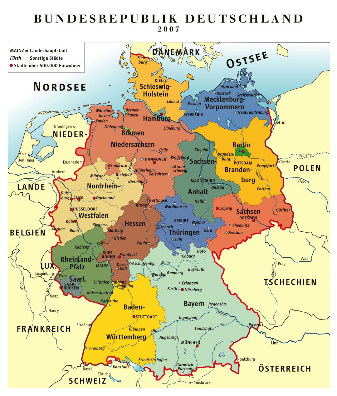 Большая детальная административная карта Германии
