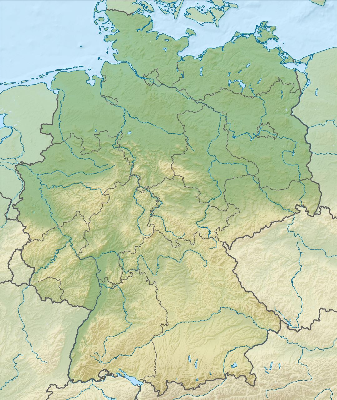 Большая детальная карта рельефа Германии