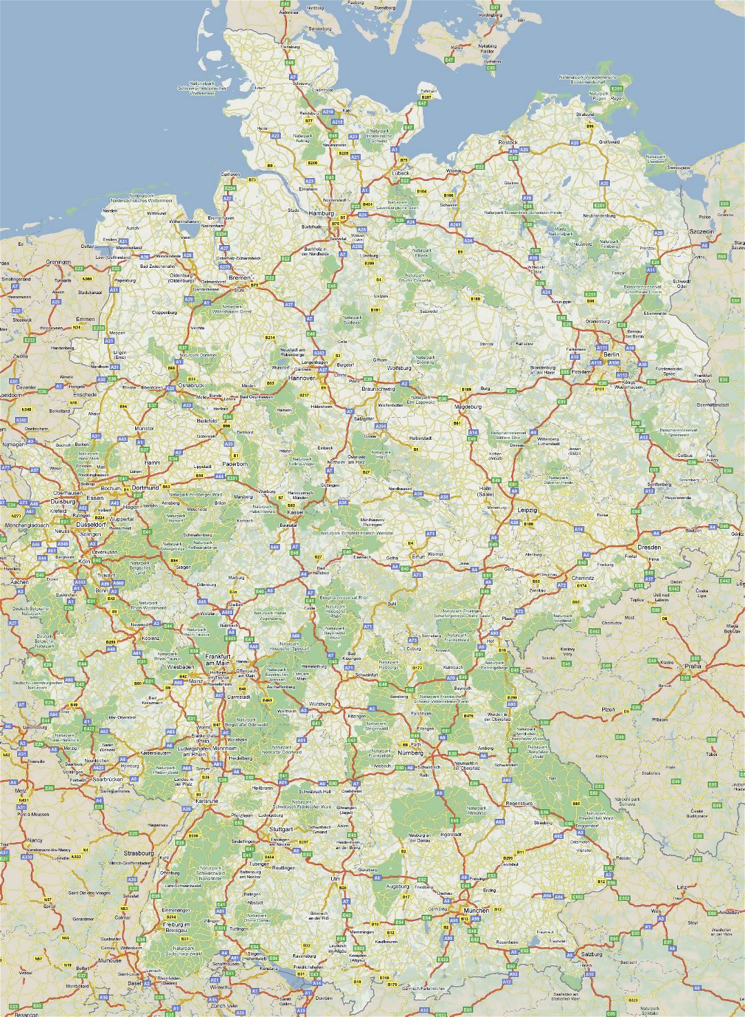 Большая детальная карта дорог Германии с городами