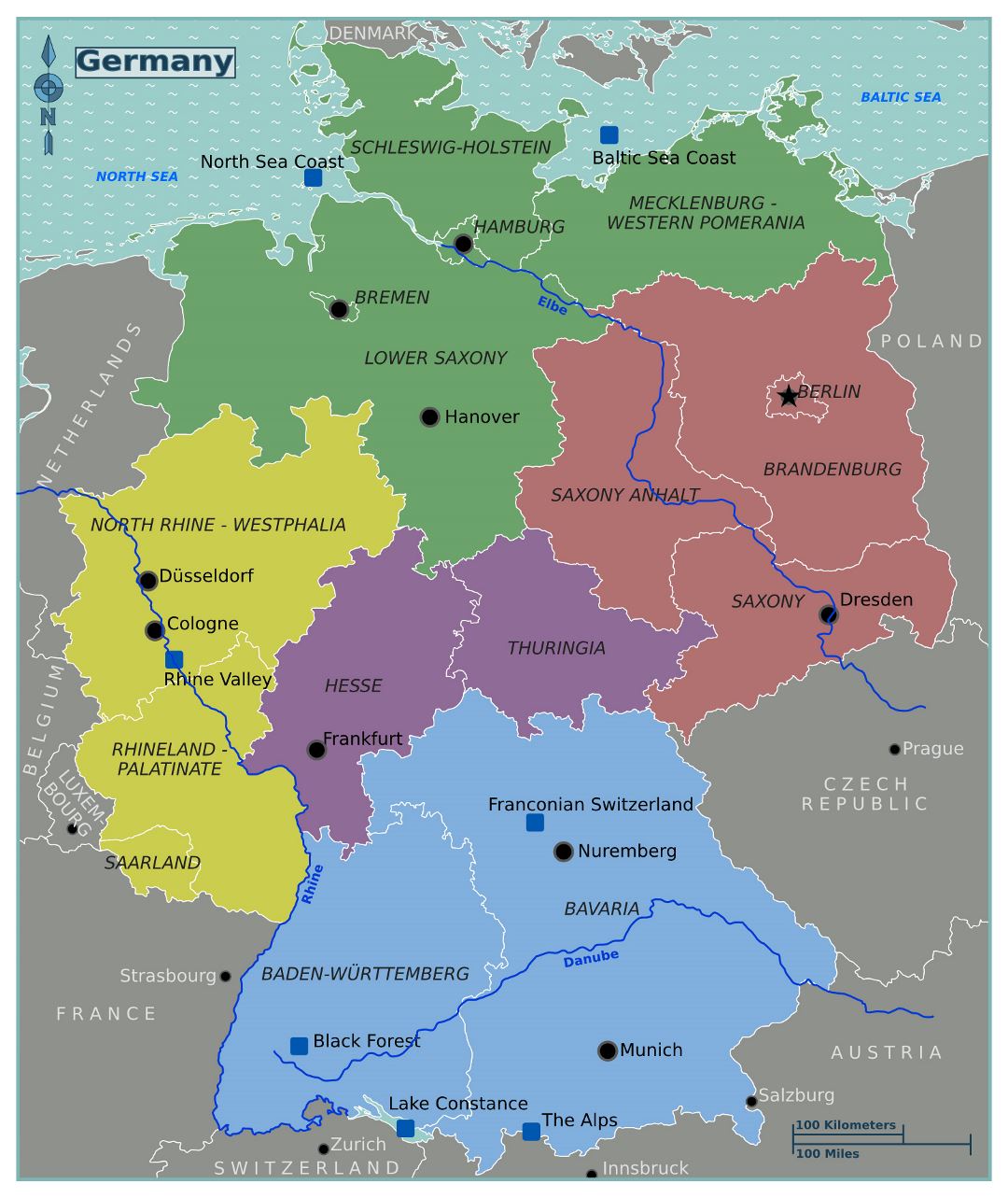 Большая карта регионов Германии