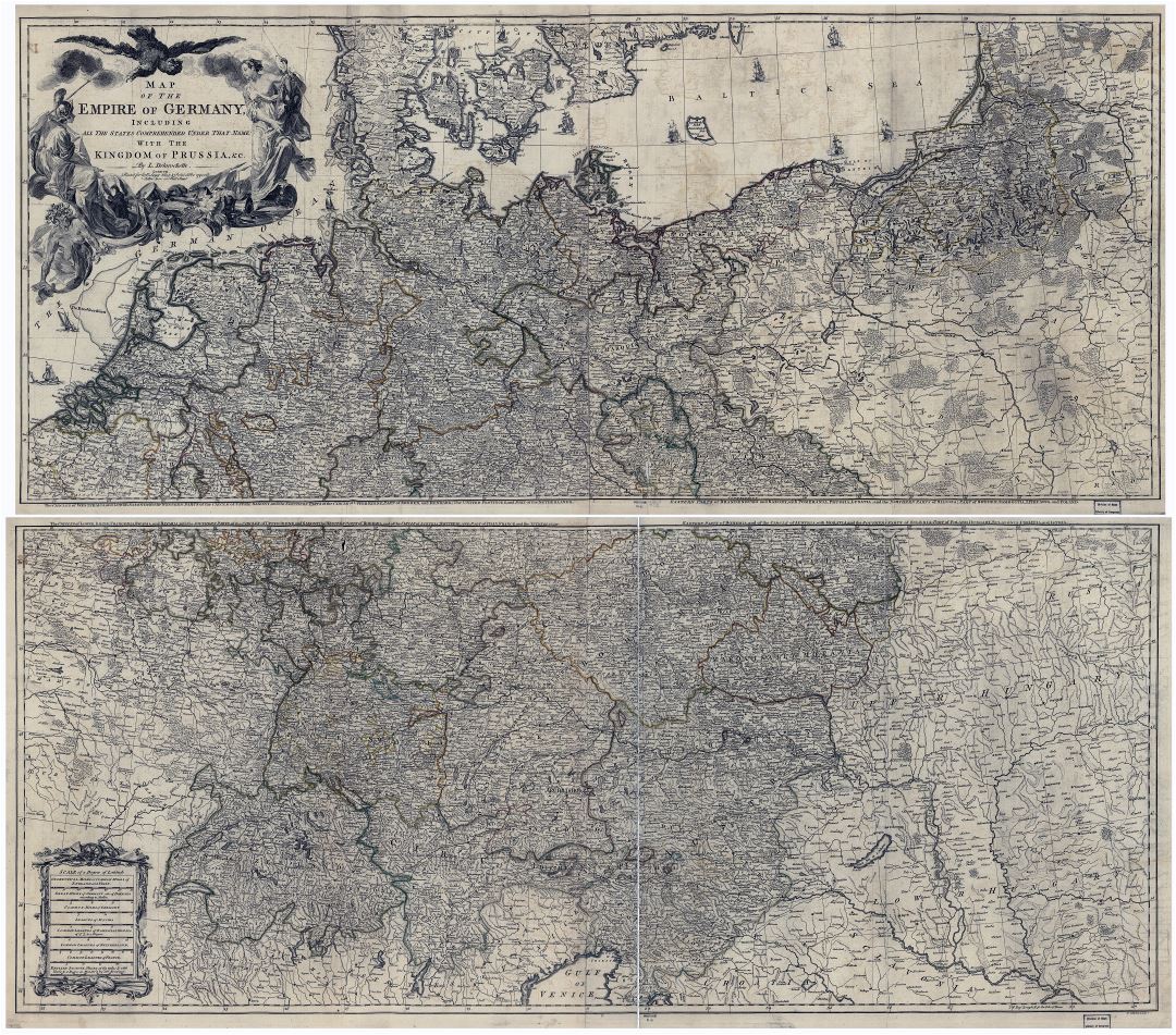 Крупномасштабная старая карта Германской Империи - 1782