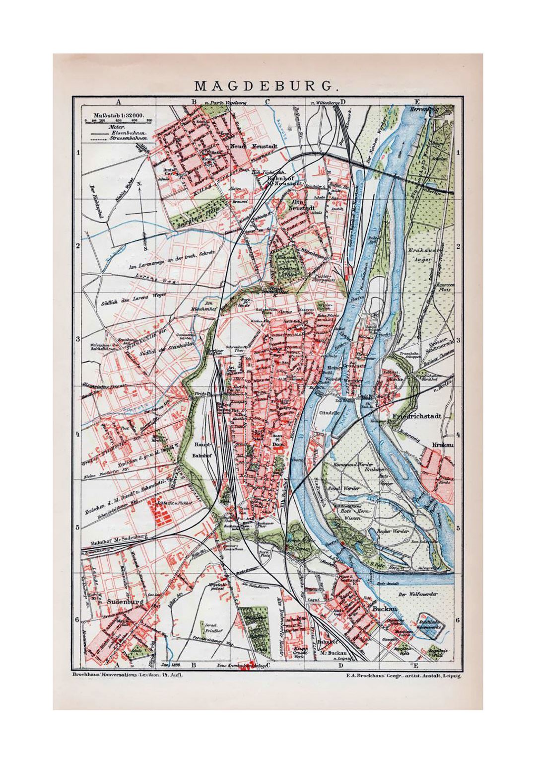 Детальная старая карта города Магдебург