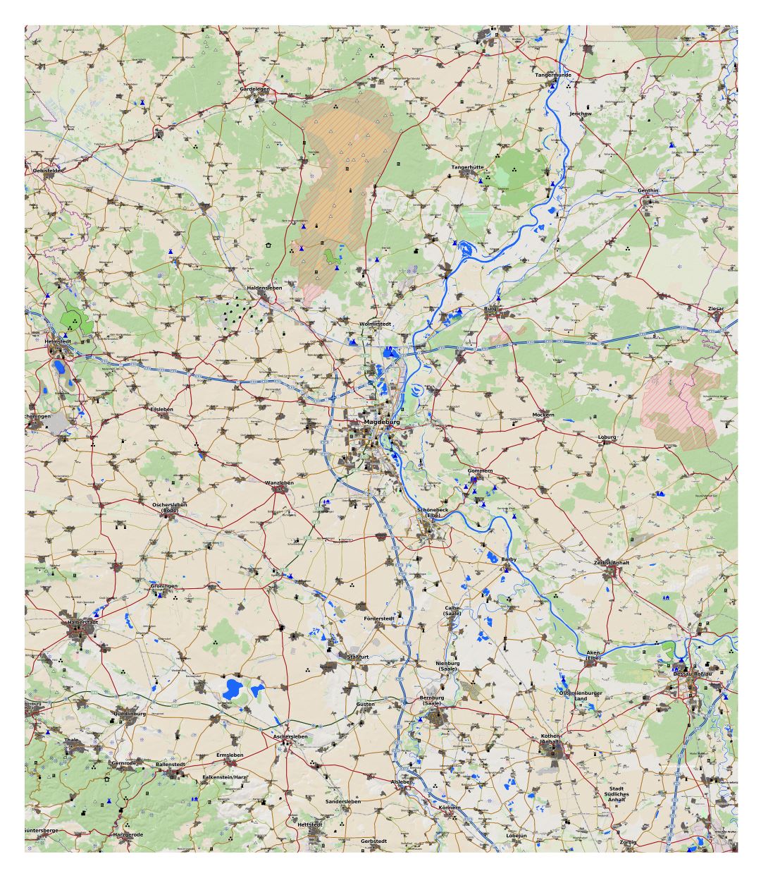 Большая детальная карта окрестностей Магдебурга