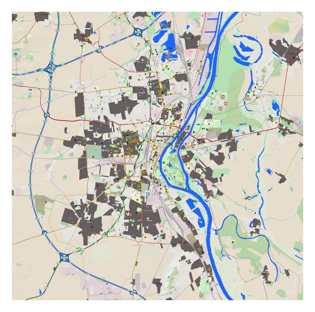 Большая детальная карта Магдебурга с другими пометками