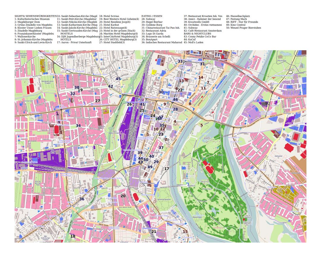 Большая детальная туристическая карта города Магдебург