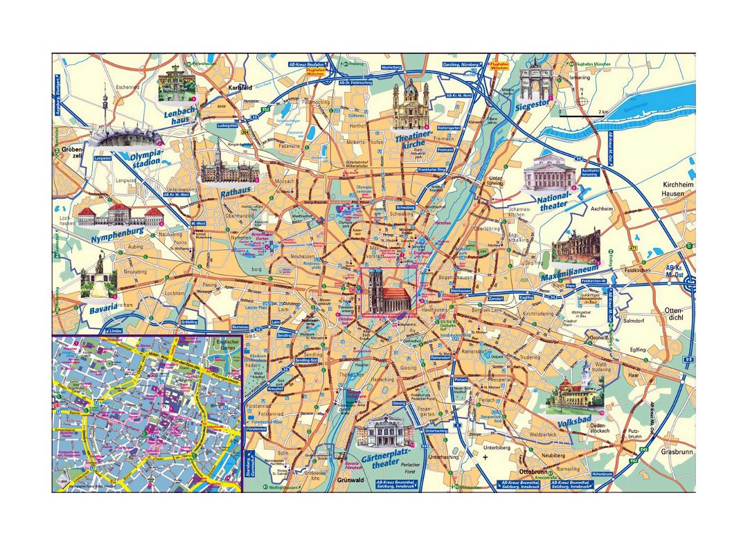 Детальная туристическая карта города Мюнхена