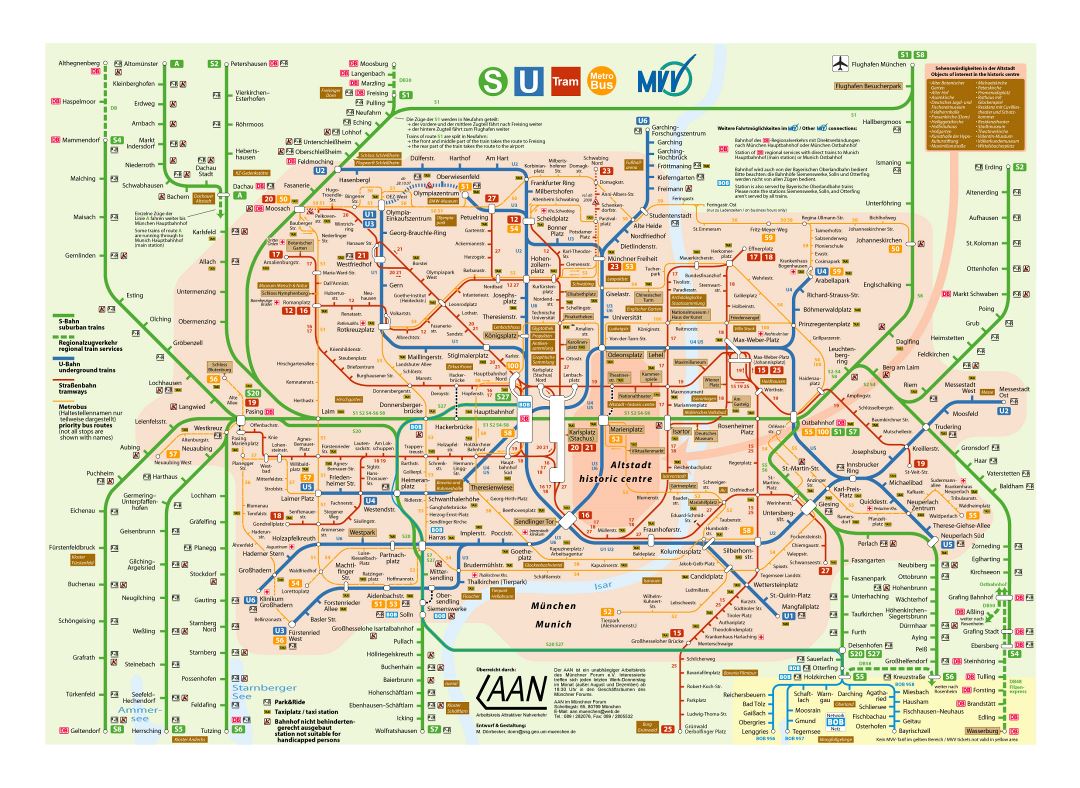 Большая детальная автобусная карта города Мюнхена