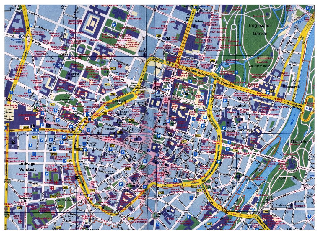 Большая детальная карта центральной части города Мюнхена