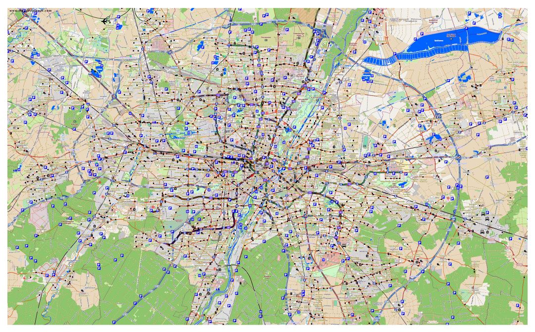 Большая детальная карта Мюнхена с другими пометками