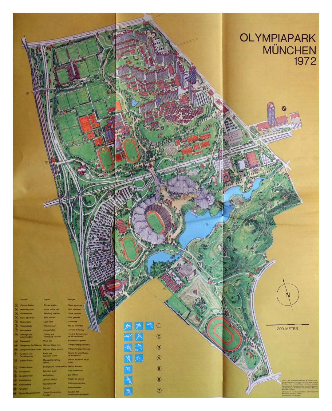 Большая детальная карта Олимпийского парка в Мюнхене - 1972