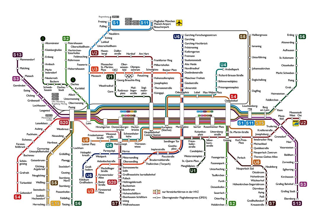 Большая детальная карта метро Мюнхена