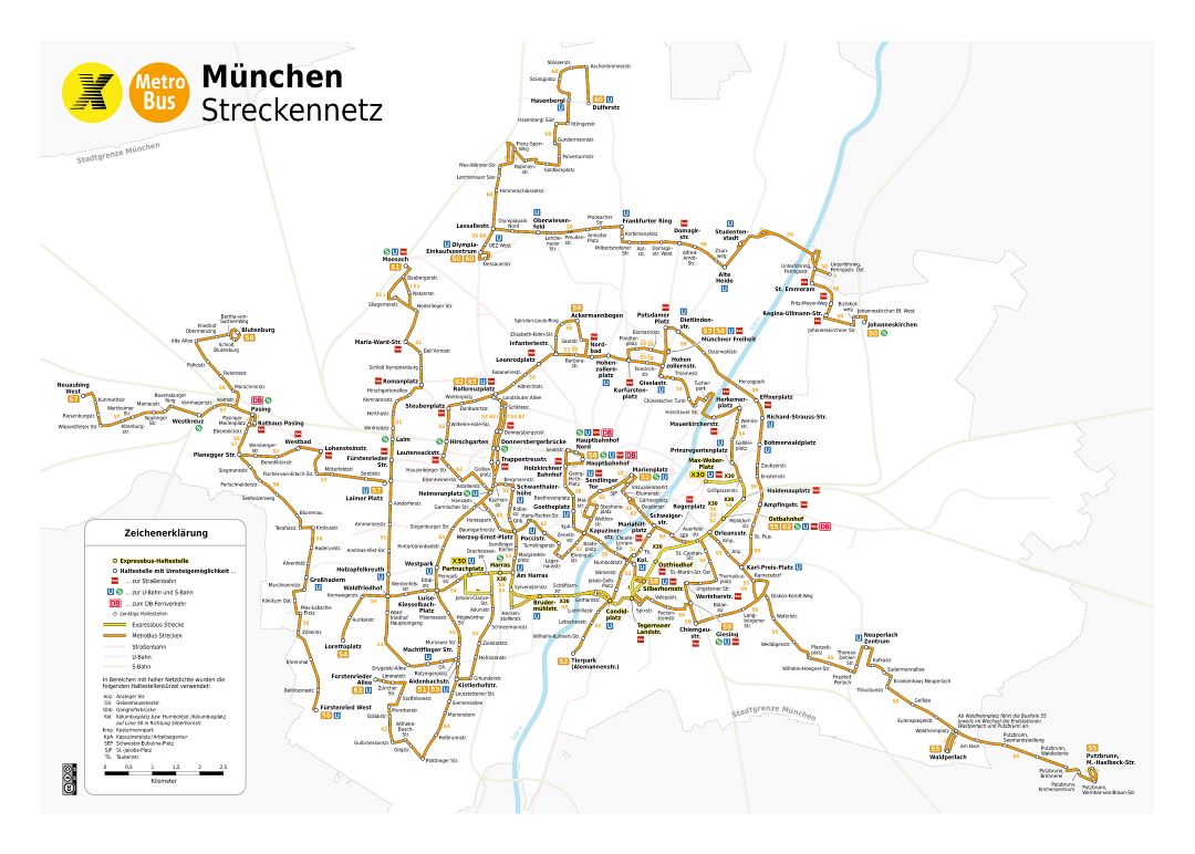 Большая детальная карта общественного транспорта города Мюнхена