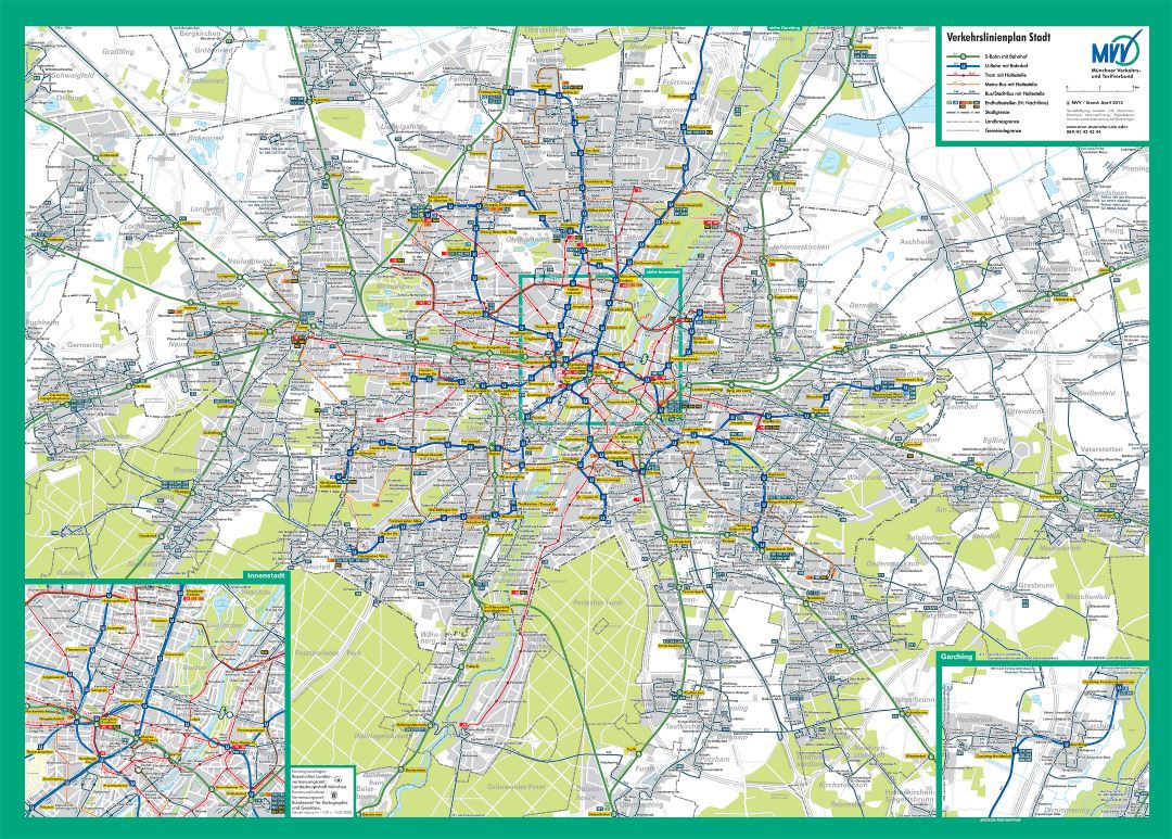 Большая детальная карта сети общественного транспорта города Мюнхена - 2006