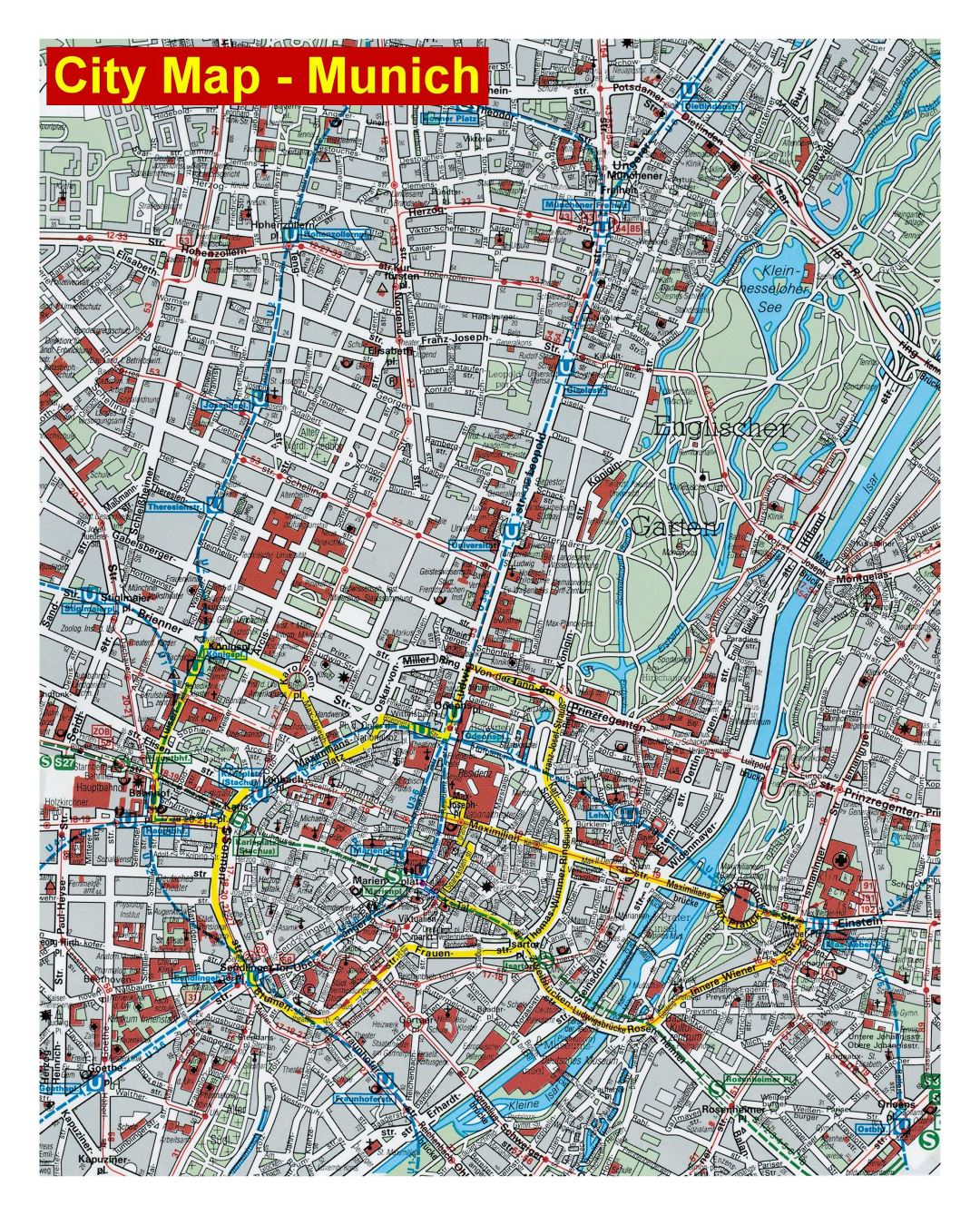Большая детальная карта улиц центральной части города Мюнхена