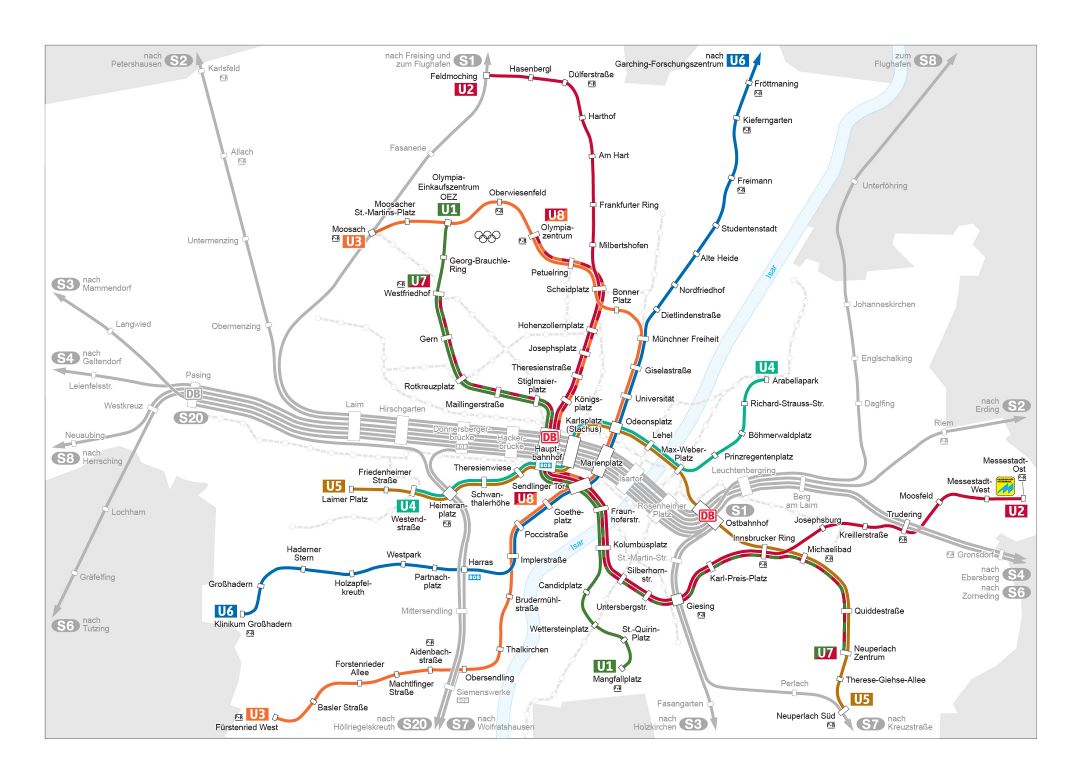 Большая детальная карта метрополитена города Мюнхена