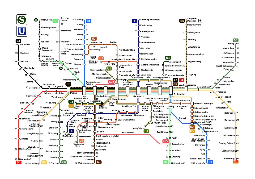 Большая карта метро города Мюнхена