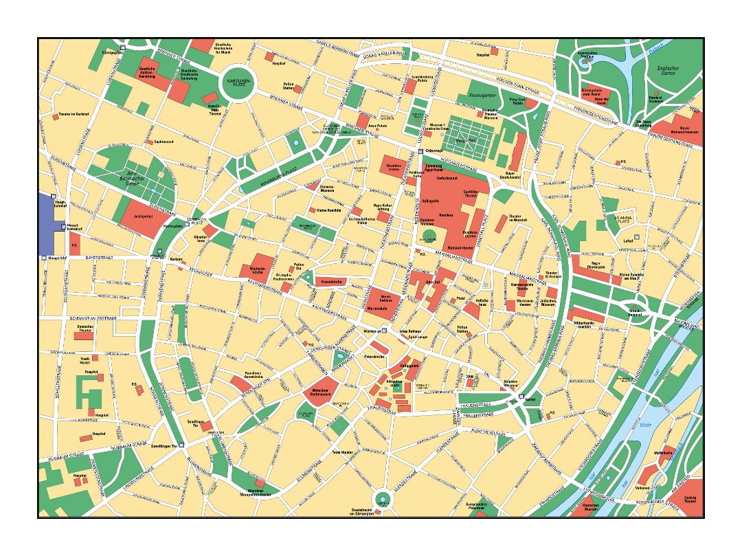 Большая карта улиц центральной части города Мюнхена