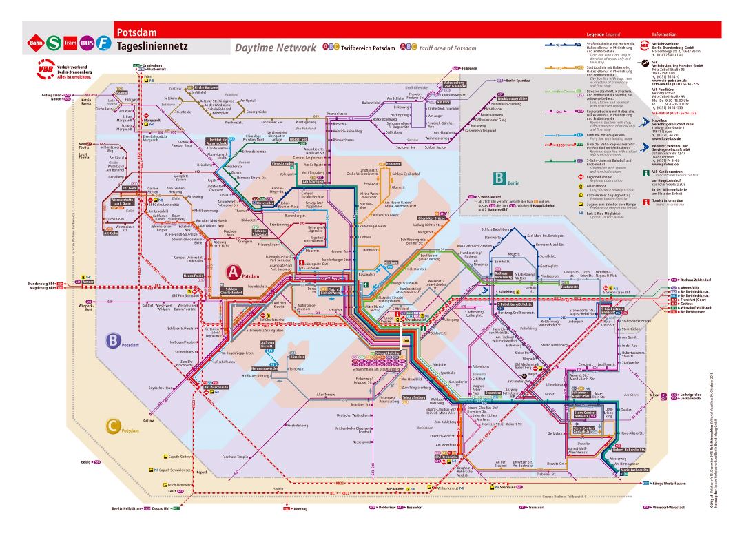 Большая детальная карта общественного транспорта Потсдама