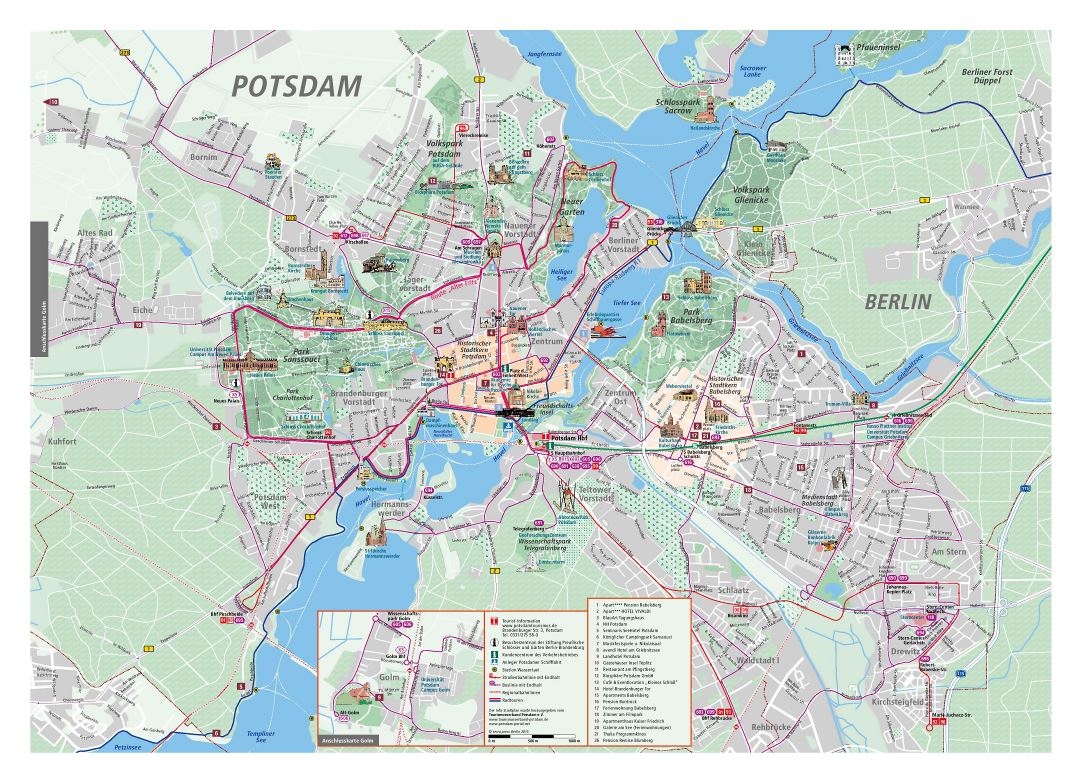 Большая детальная туристическая карта города Потсдам