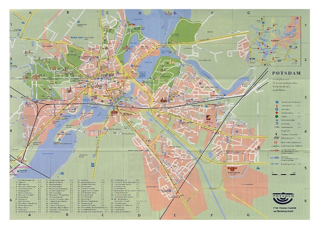 Большая туристическая карта города Потсдам