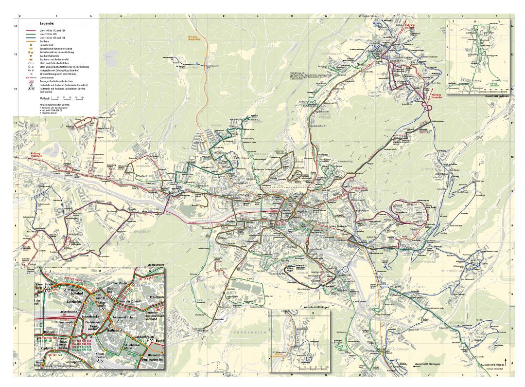 Большая детальная карта общественного транспорта города Саарбрюккен