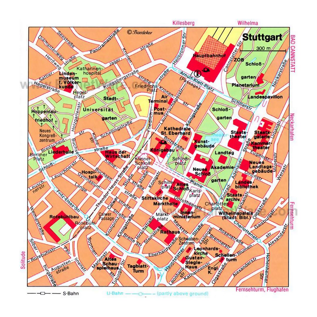 Детальная карта центральной части города Штутгарт