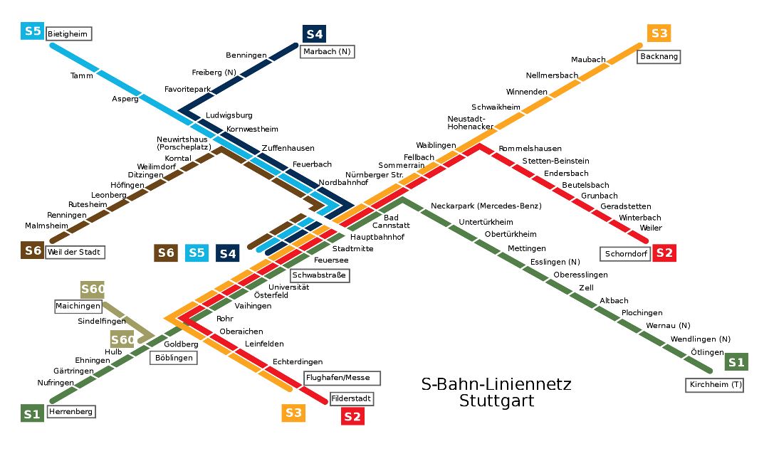 Большая карта метро города Штутгарт