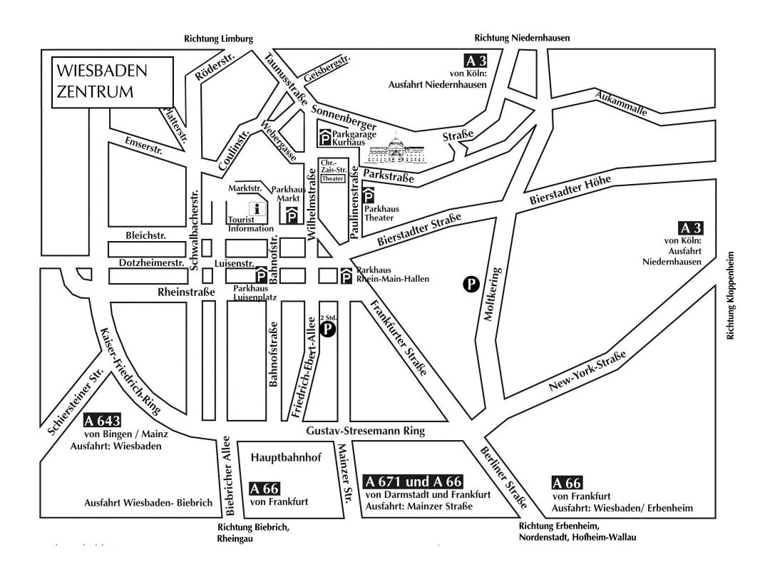 Детальная карта центральной части города Висбадена