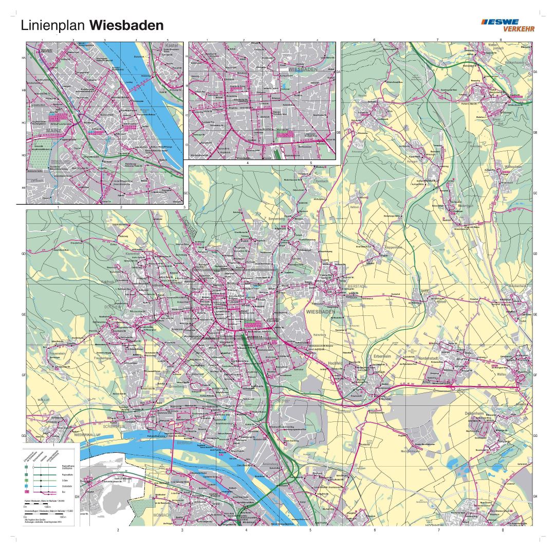Крупномасштабная карта города Висбадена и его окрестностей