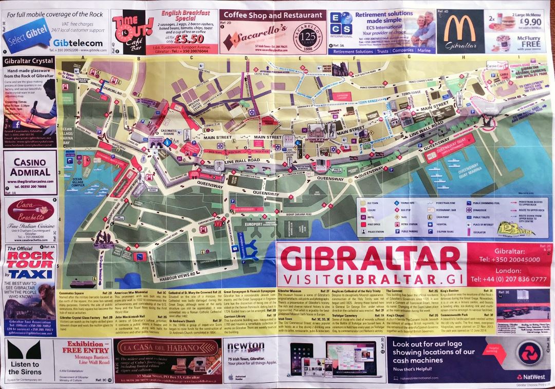 Большая детальная туристическая карта города Гибралтар