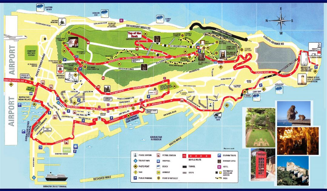 Большая детальная туристическая карта Гибралтара