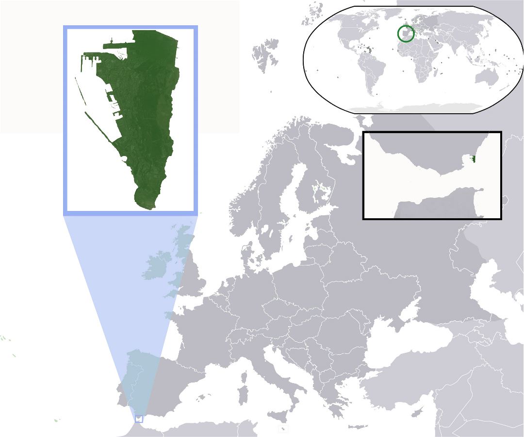 Большая карта расположения Гибралтара