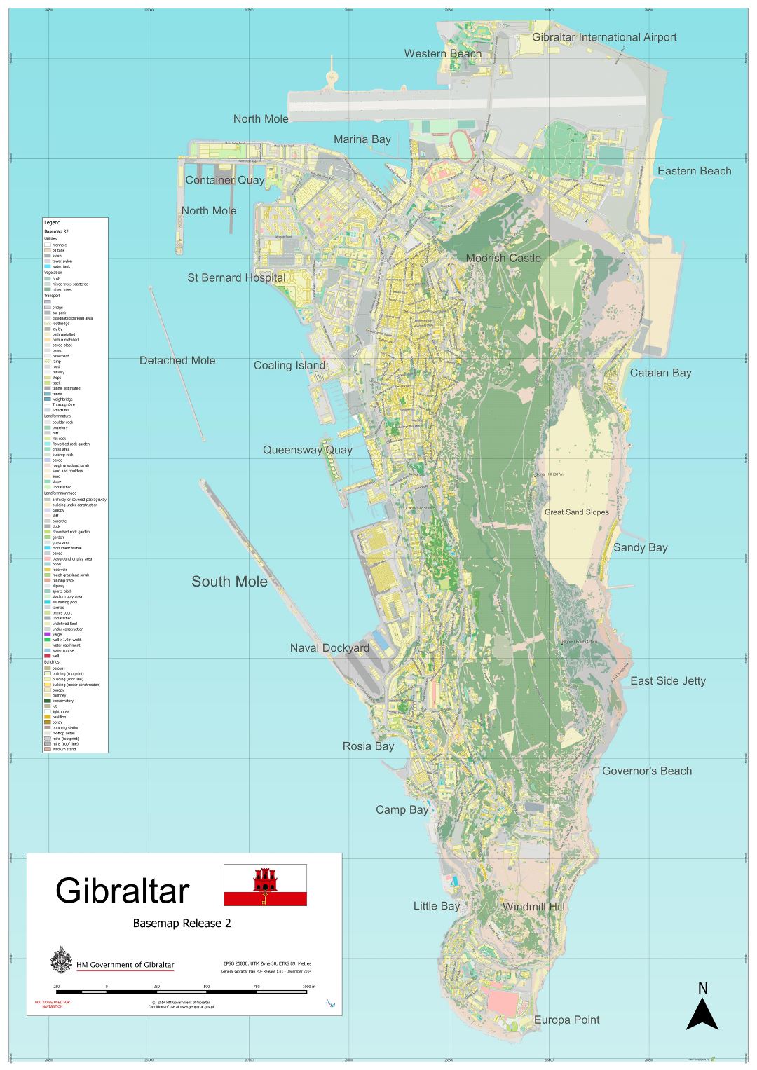 Крупномасштабная полная карта Гибралтара