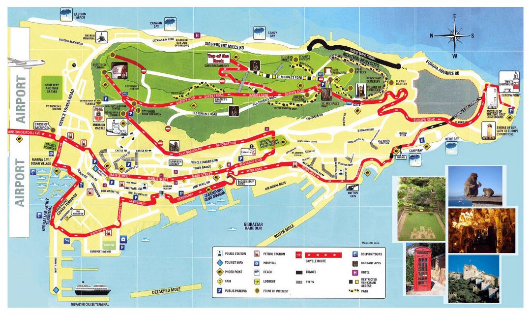 Большая туристическая карта Гибралтара