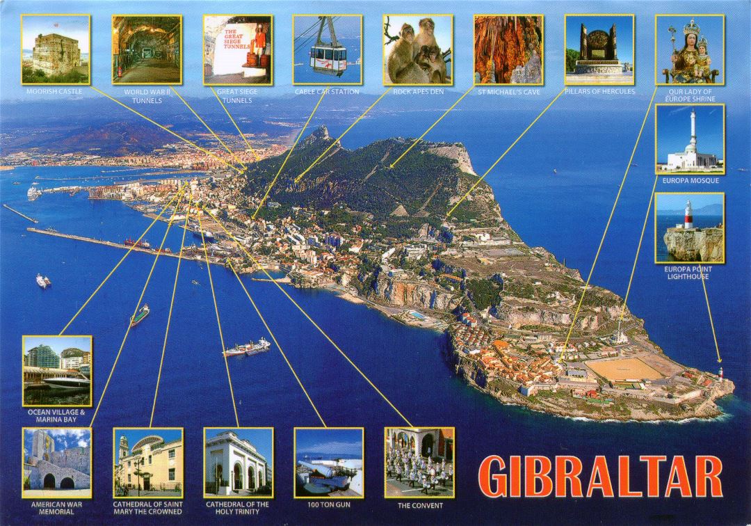 Большая туристическая панорамная карта Гибралтара