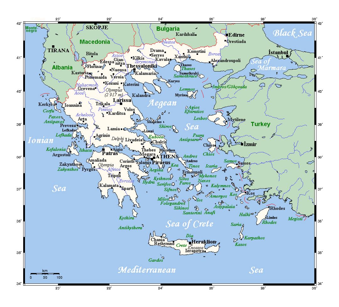 Детальная карта Греции с городами
