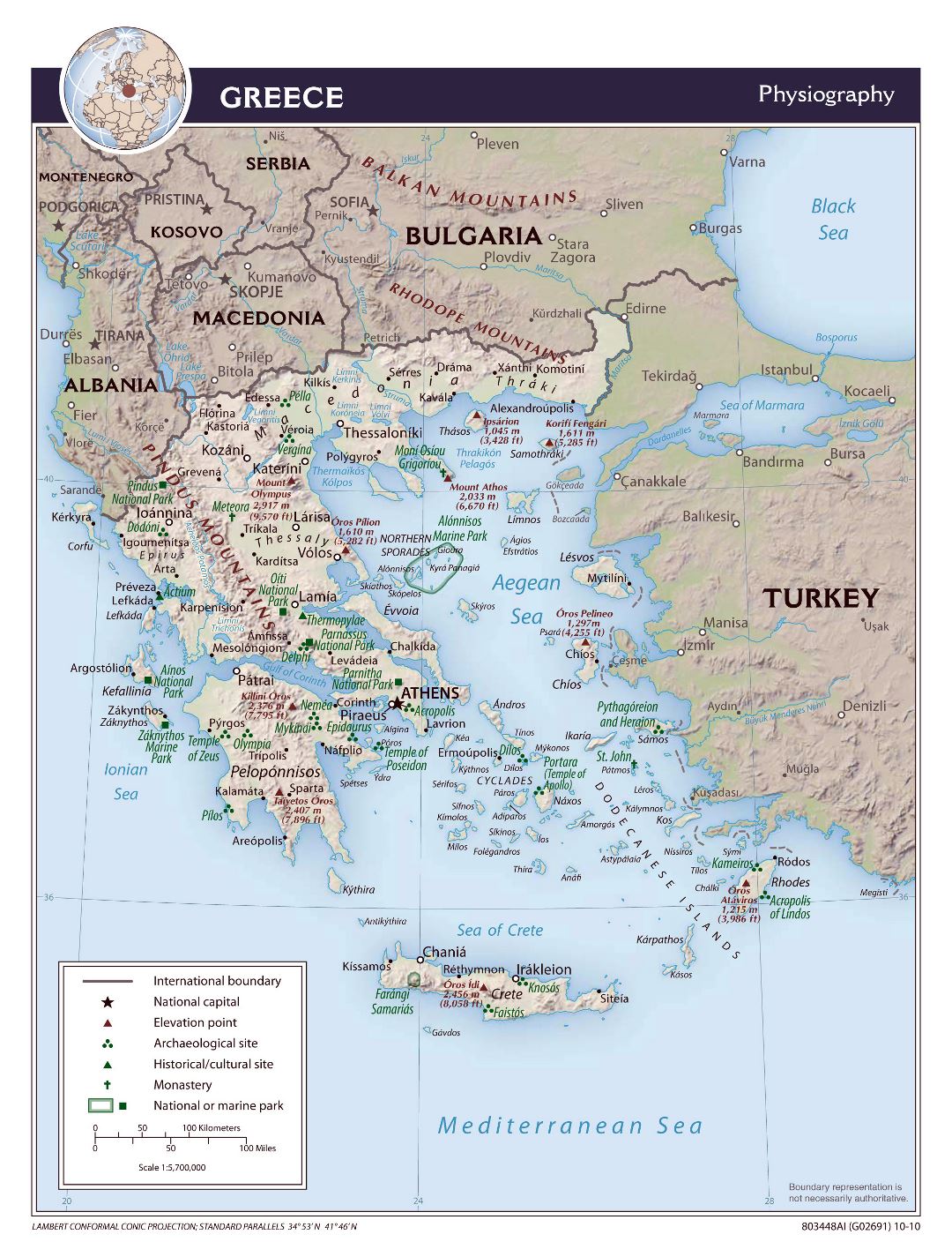 Крупномасштабная физиографическая карта Греции - 2010
