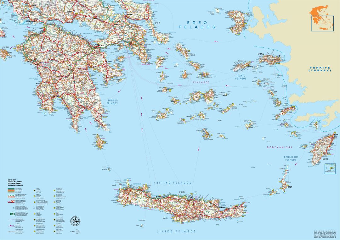 Крупномасштабная карта дорог Греции со всеми городами