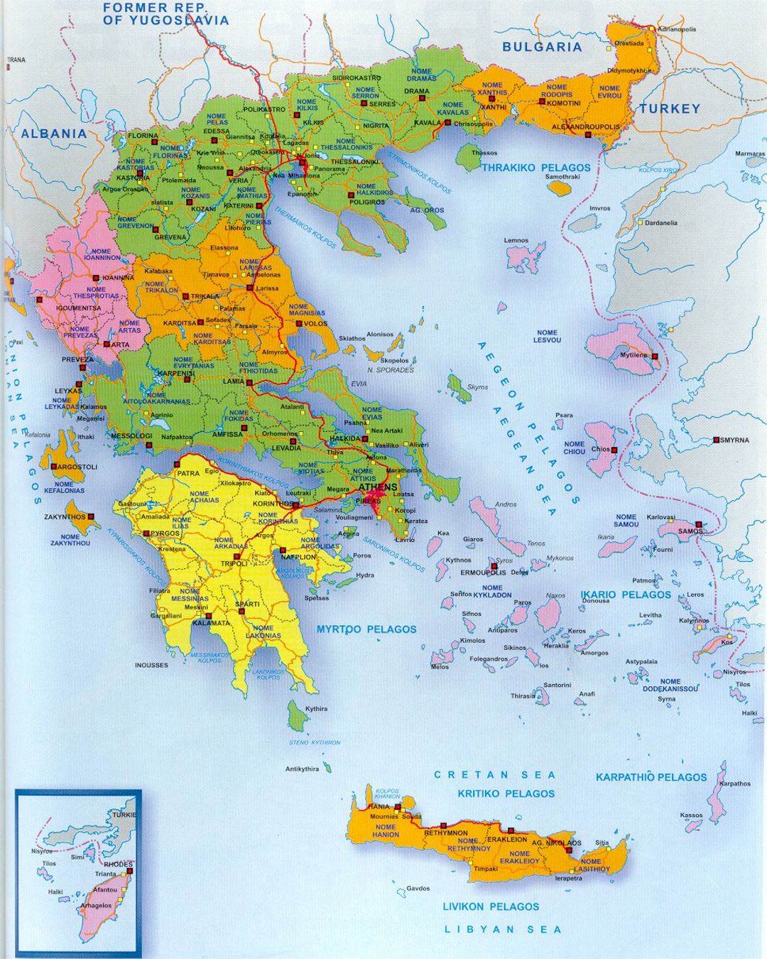 Политическая и административная карта Греции